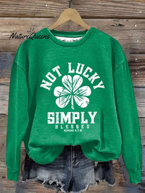 St. Patrick'S Day Retro Lucky Clover Print Casual  Sweatshirt