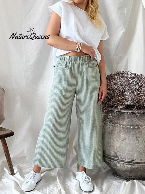 Women’s Cotton And Linen Casual Straight Pants Lightgreen / S