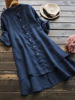 Women's Solid Color Loose Elegant Casual Cotton And Linen Shirt Dress