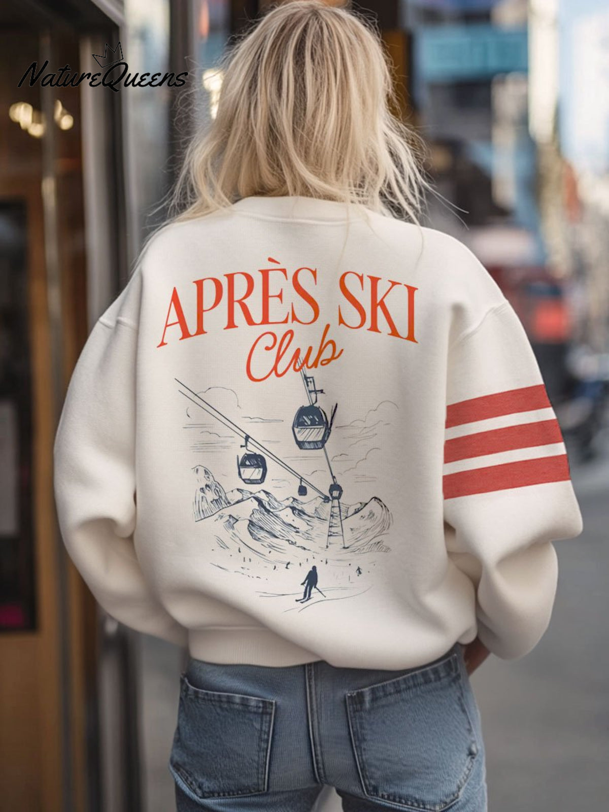 Vintage Apres Ski Print Casual Sweatshirt