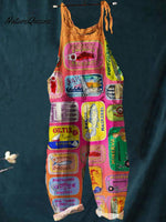 Women's FishArtPrint Casual 100% Cotton Wide Leg Jumpsuit