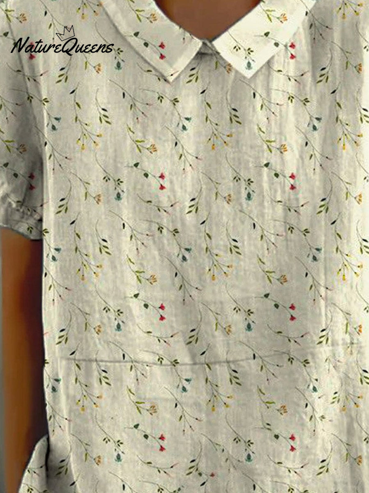 Women’s Lovely Floral Art Print Casual Cotton And Linen Shirt