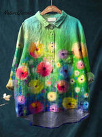 Vibrant Summer Floral Garden Printed Women's Casual Cotton And Linen Shirt