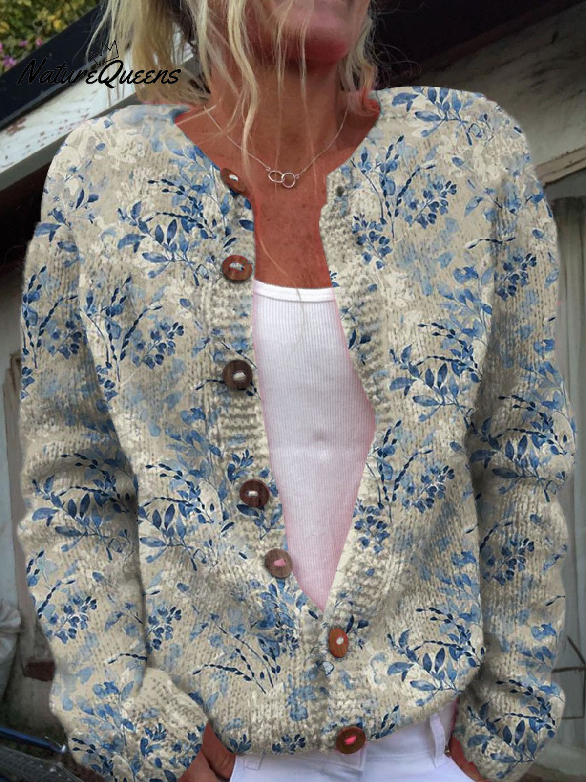 Vintage Flower Art Print Buttoned Cardigan Sweater