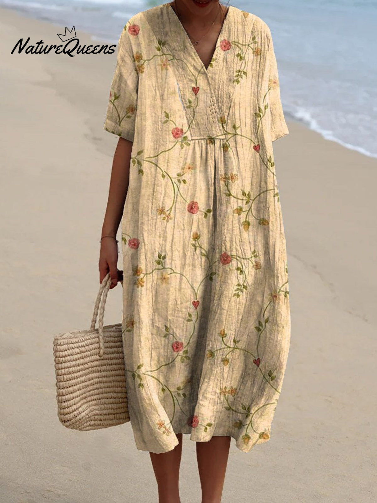 Women’s Retro Floral Art Print Casual Flowy Dress Multicolor / S