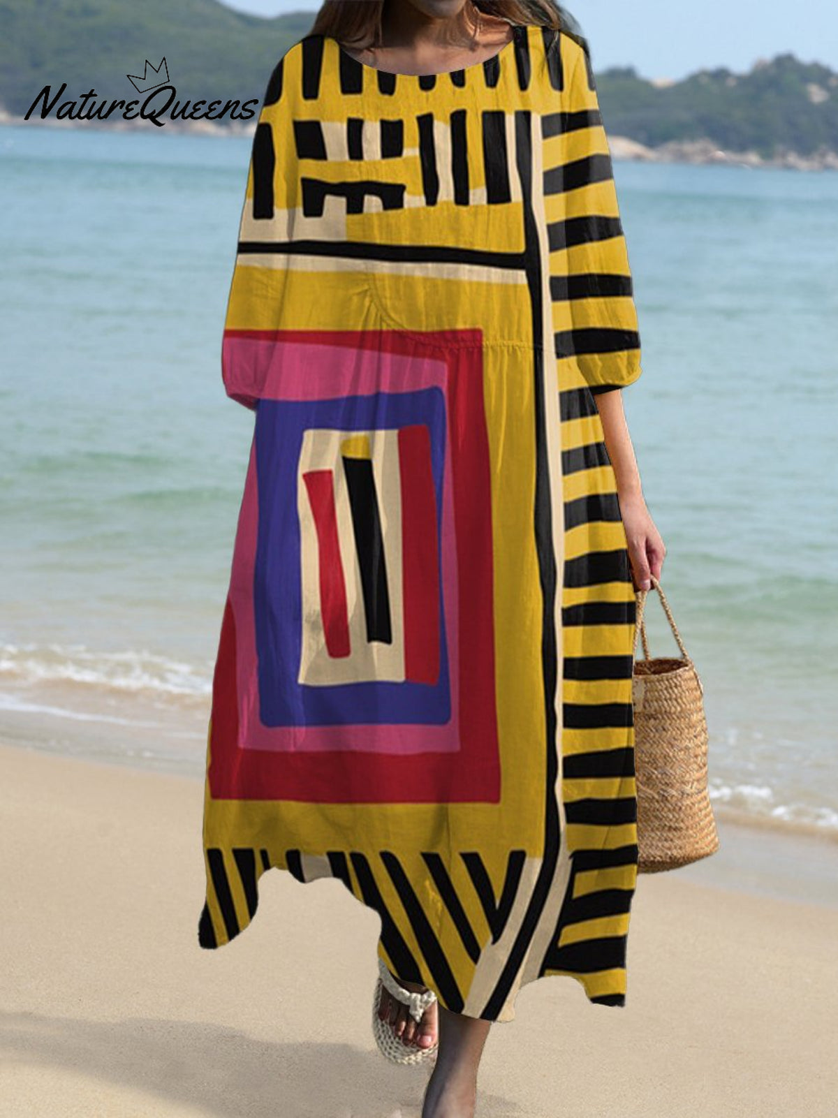 Women's Abstract Painterly Print Pocket Cotton Dress