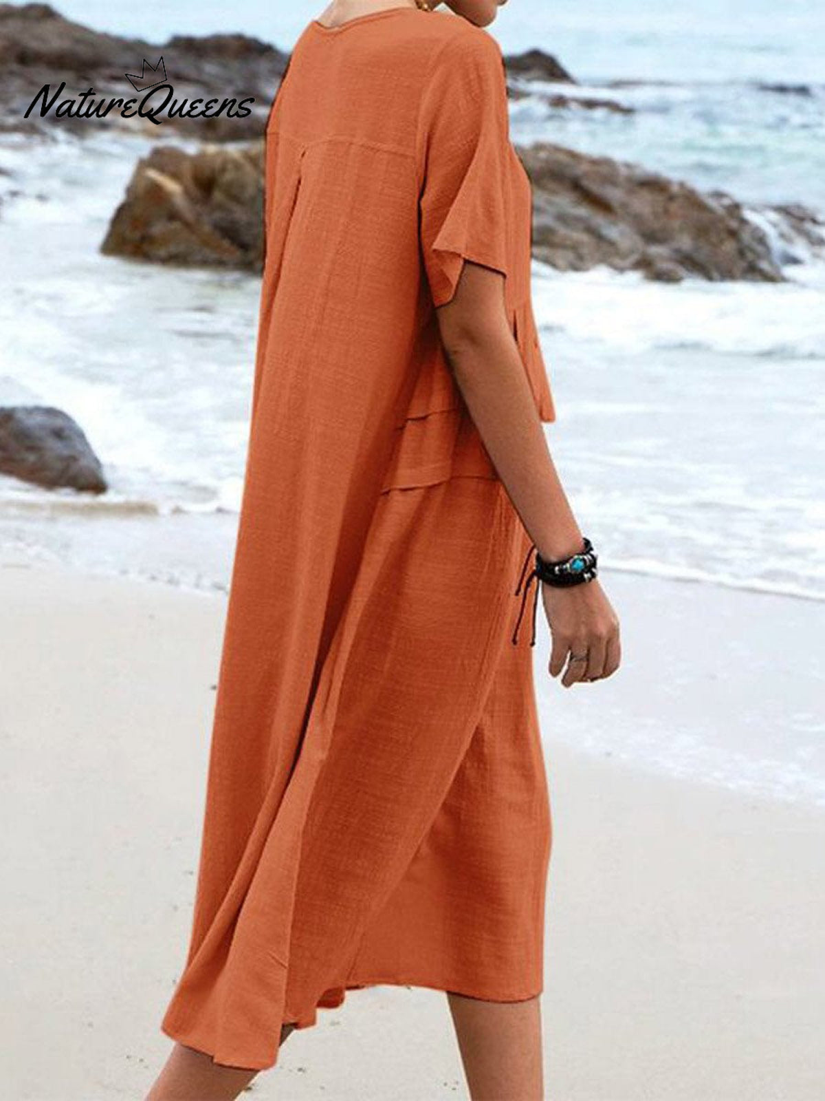 Women's Solid Color Loose Elegant Casual Cotton And Linen Dress