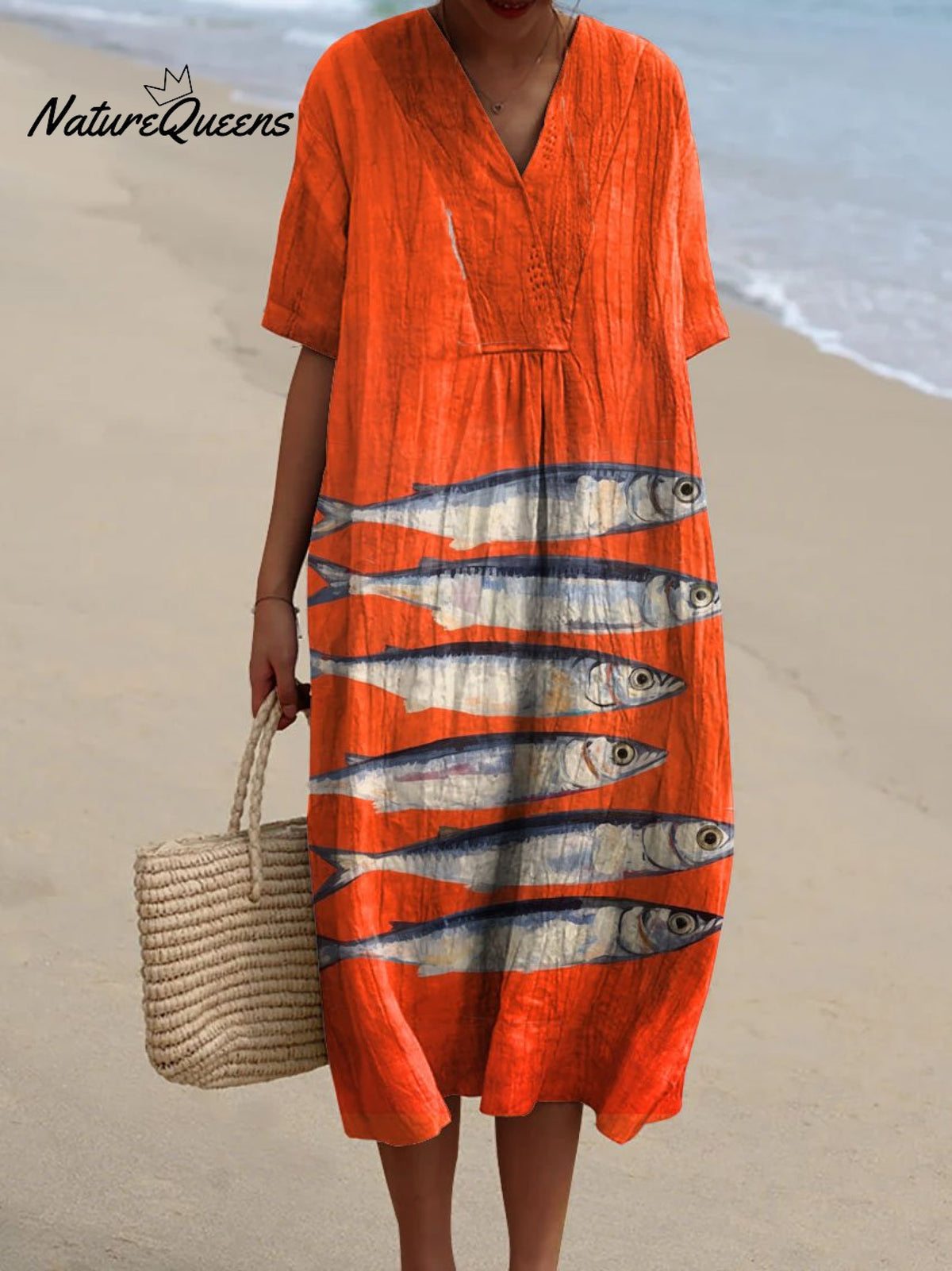 Women's Vintage Lovely Sardines Art Print Flowy Dress