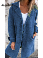 Women's Solid Color Lapel Cardigan with Pockets Single Breasted Mid-Length Jacket