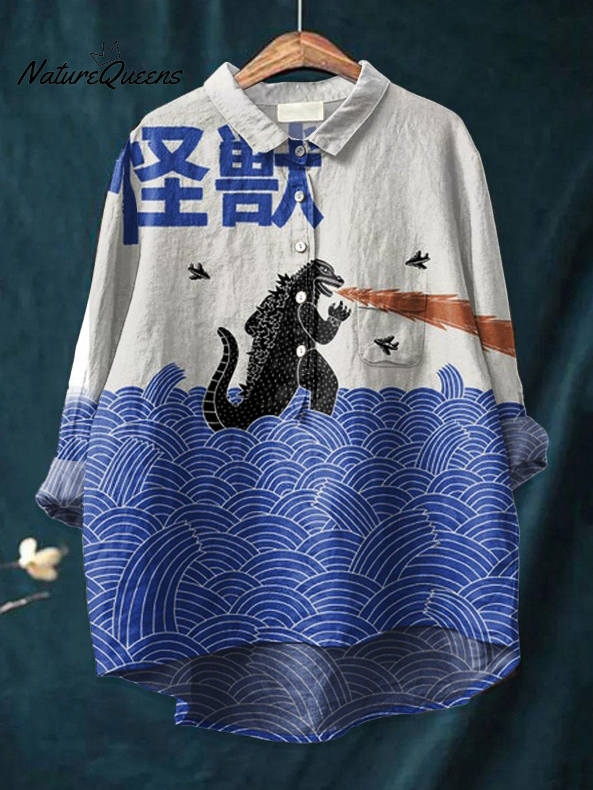 Women's JapaneseArtPrint Casual Cotton And Linen Shirt