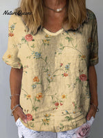 Women’s Retro Floral Art Print Casual Cotton And Linen Shirt Multicolor / S