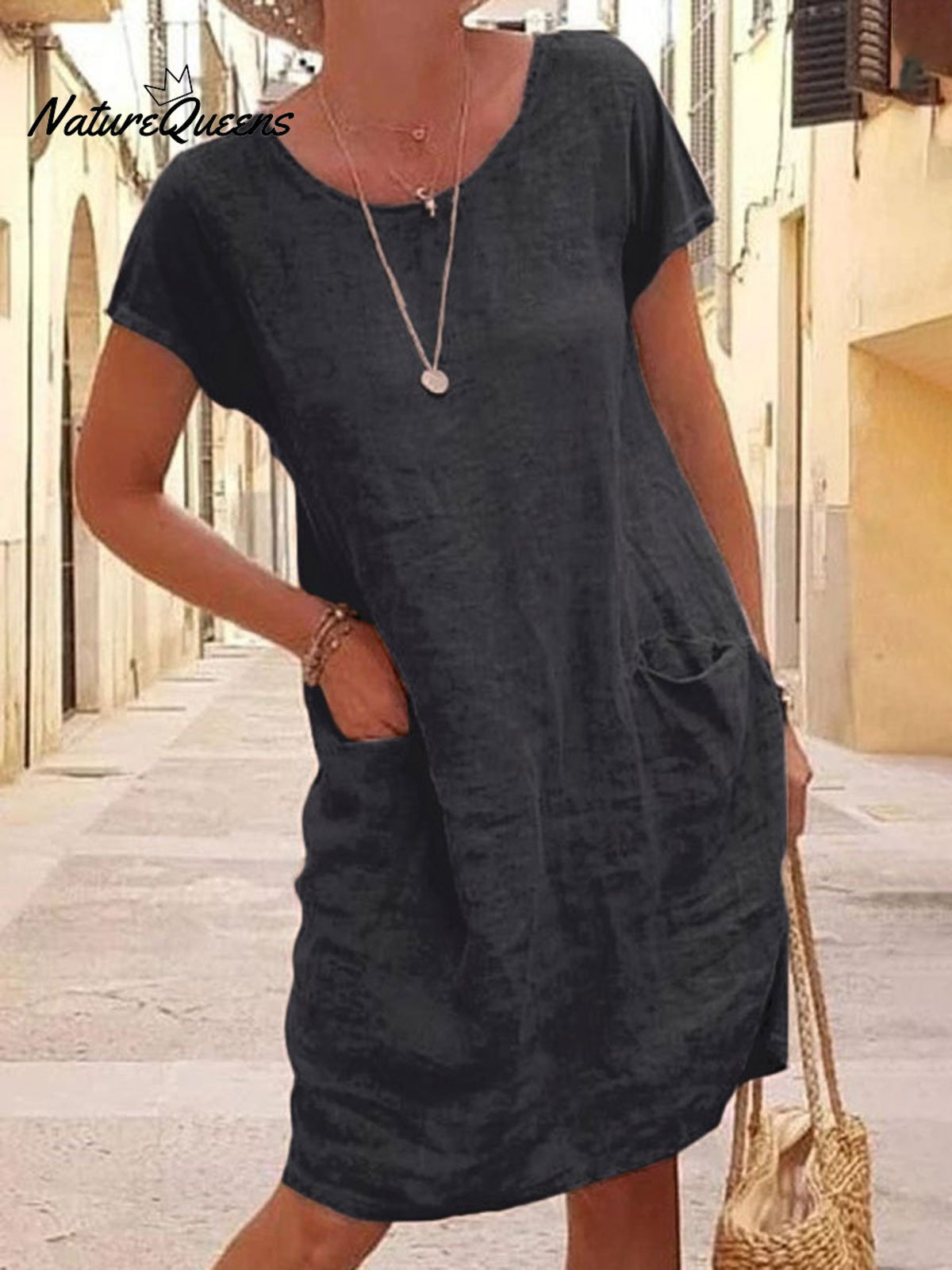 Women’s Cotton And Linen Style Dress Black / S