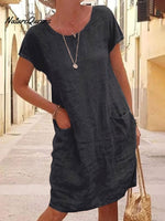 Women’s Cotton And Linen Style Dress Black / S