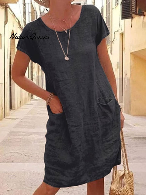 Women’s Cotton And Linen Style Dress Black / S