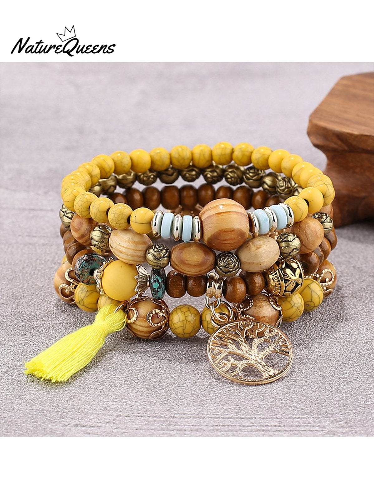 Boho Multi - Layered Wooden Beaded Bracelet 8 / Onesize