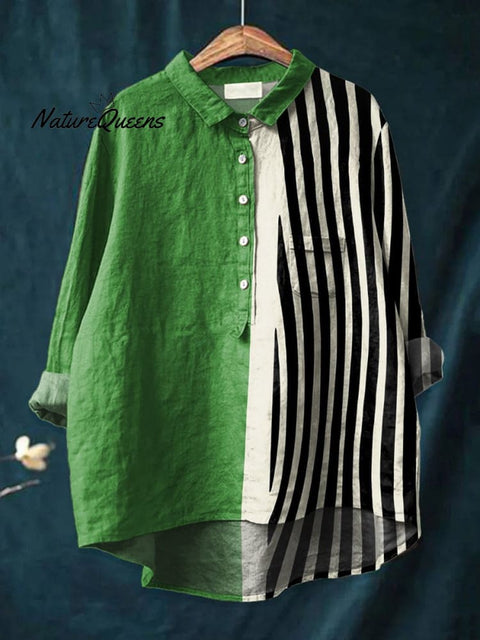 Women's  Abstract Geometric  Art  Print Casual Cotton And Linen Shirt