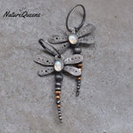 Round Moonstone Dragonfly Earrings