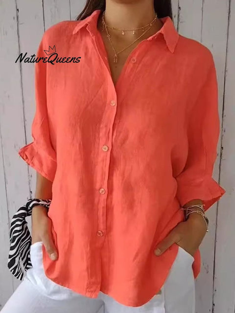 Women’s Cotton & Linen Casual Tie - Back Shirt Orange / S