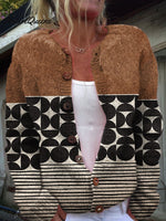 MinimalistAbstract Lines Print Buttoned Cardigan Sweater