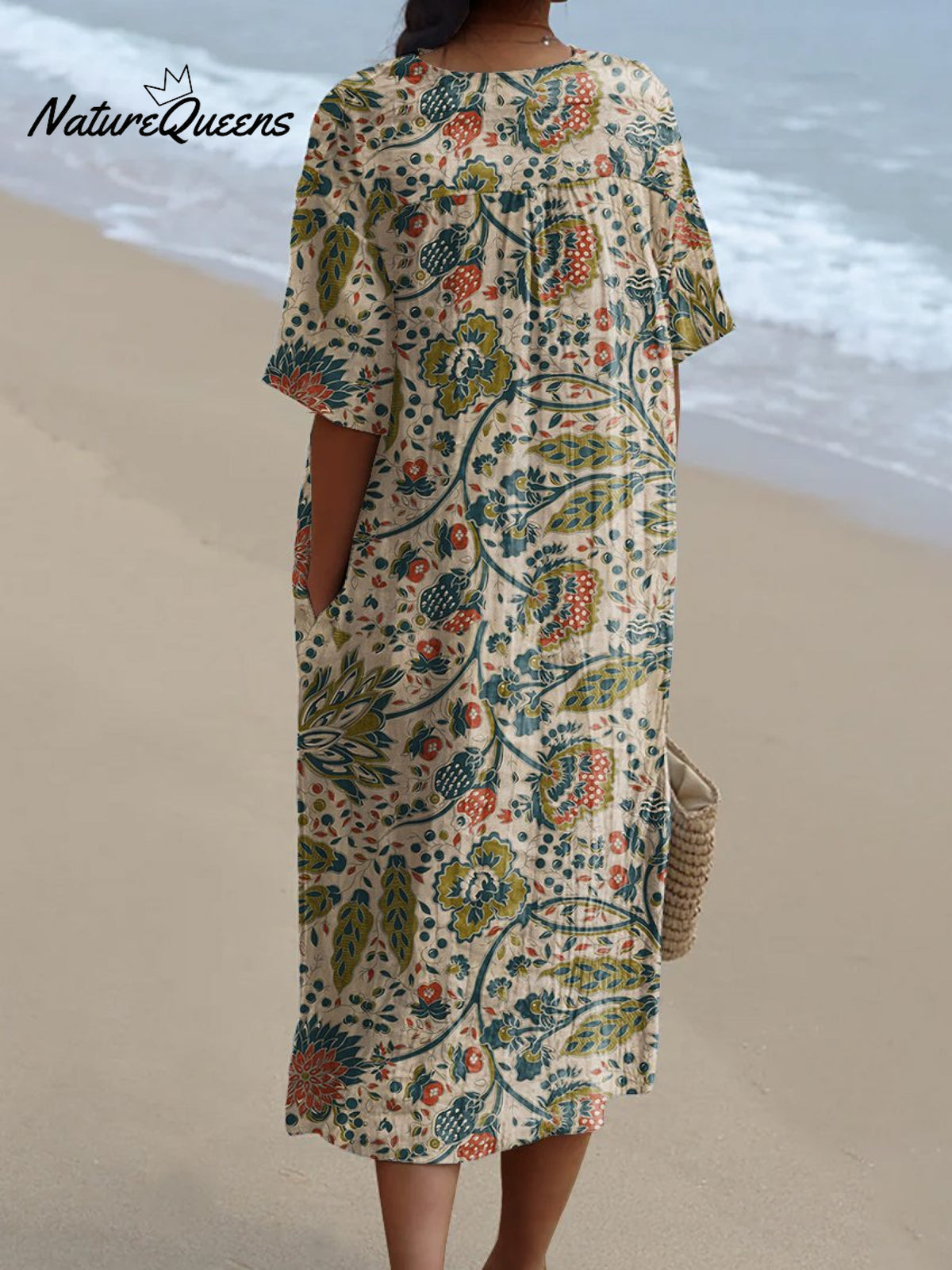 Women's Retro Flower Art PrintCasual Dress