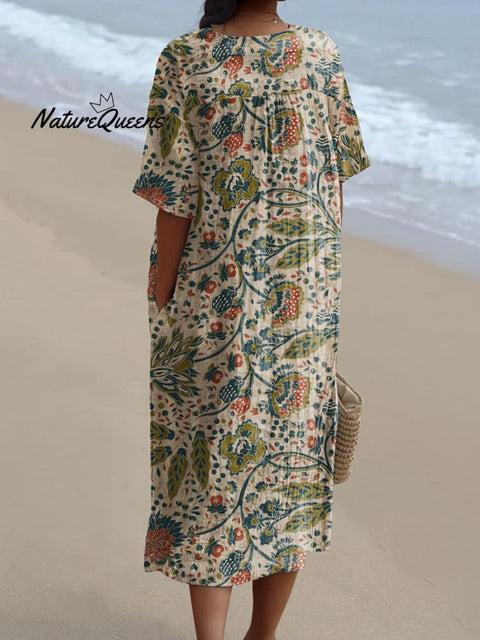 Women's Retro Flower Art Print  Casual Dress