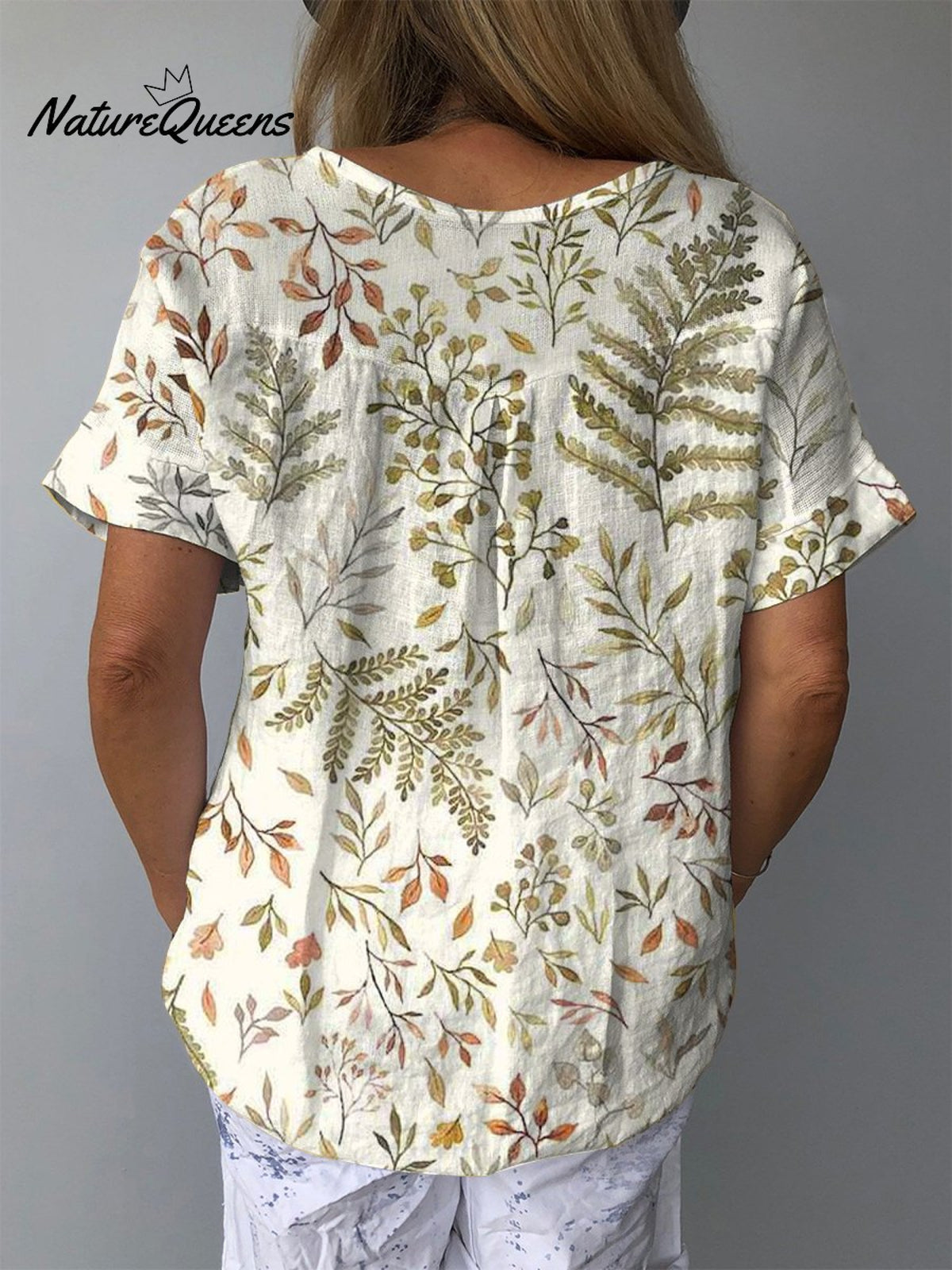 Foliage Flowers Women’s Print Casual Cotton And Linen Shirt