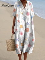 Summer Vibe Sea Shell Repeat Pattern Printed Women’s Flowy Dress Multicolor / S