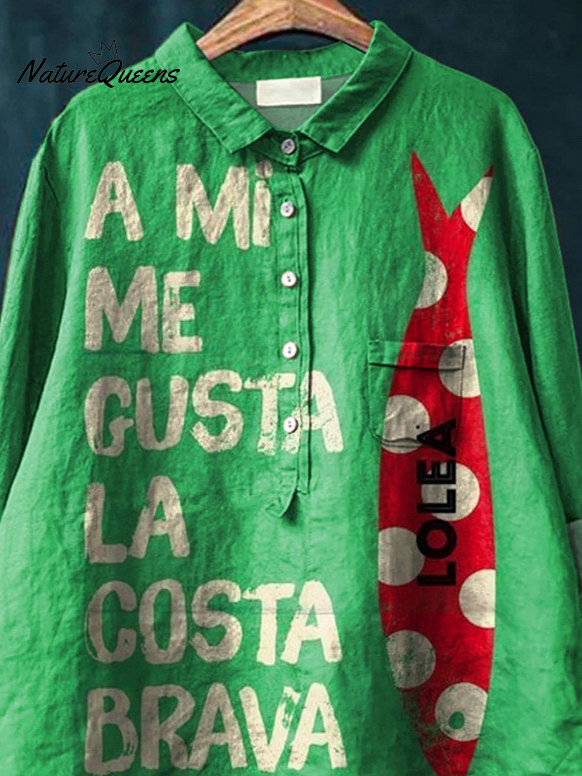 Sardine Fish Art Printed Women's Casual Cotton And Linen Shirt