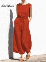 Women's Solid Color Loose Elegant Casual Sleeveless Jumpsuit
