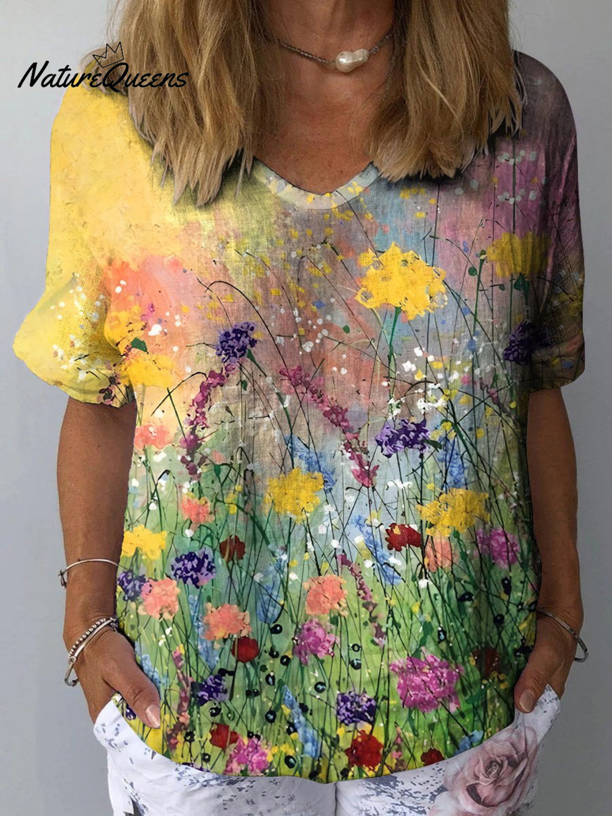 Women’s Retro Elegant Floral Art Print Casual Cotton And Linen Shirt Multicolor / S