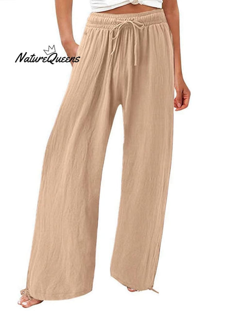 Women’s Cotton And Linen Wide Leg Casual Pants Khaki / S