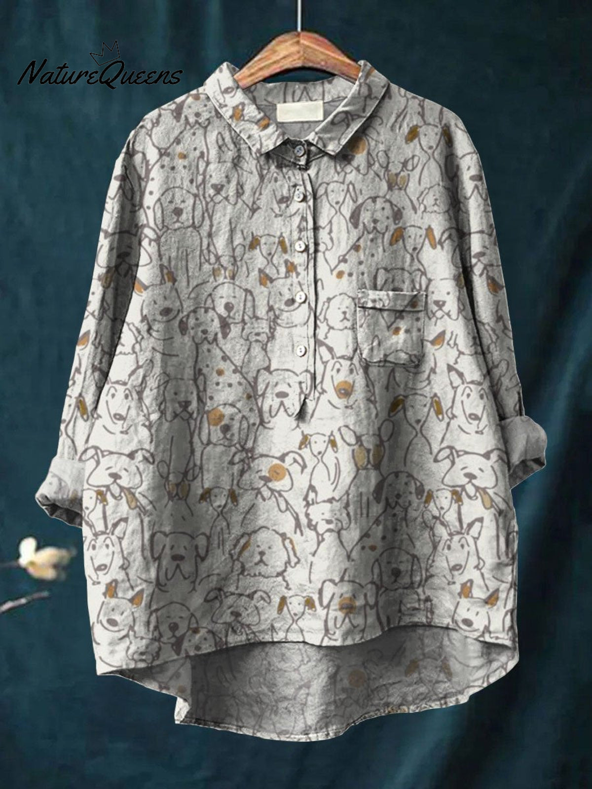 Women's Cute Dog Art Print Casual Cotton And Linen Shirt