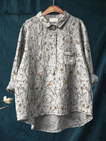 Women's Cute Dog Art Print Casual Cotton And Linen Shirt