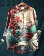 Women's Japanese Art Art Print Casual Cotton And Linen Shirt
