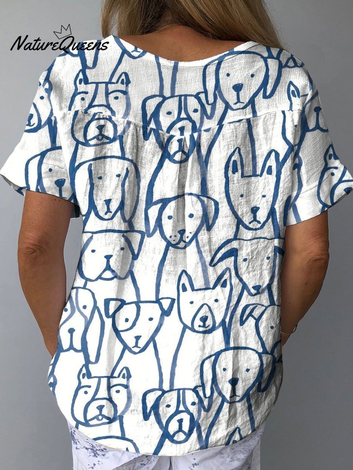 Women’s Dog Art Print Casual Cotton And Linen Shirt