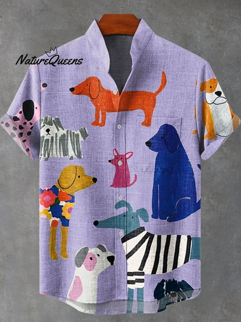 Women's Dog  Art Print Casual Cotton And Linen Shirt