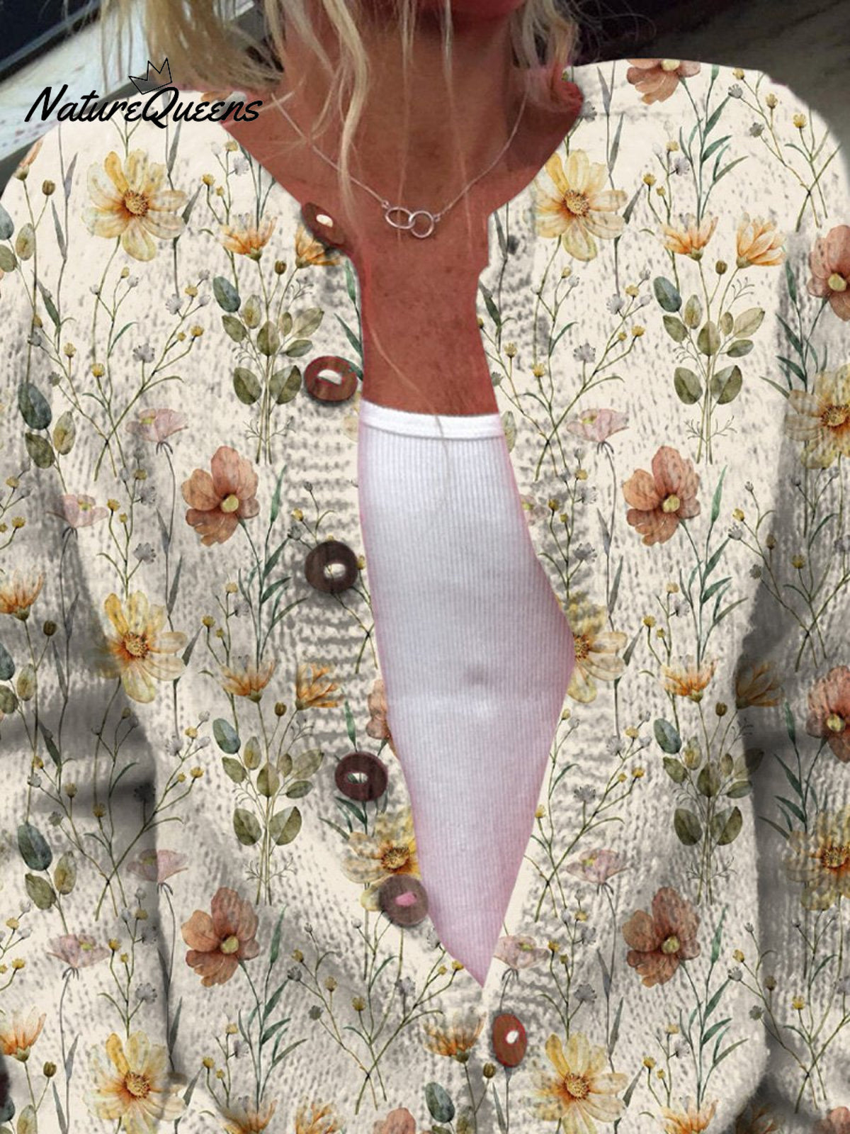 Watercolor Garden Floral Pattern Printed Buttoned Cardigan Sweater