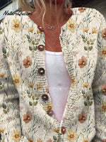 Watercolor Garden Floral Pattern Printed Buttoned Cardigan Sweater