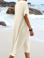Women's Solid Color Loose Elegant Casual Cotton And Linen Dress