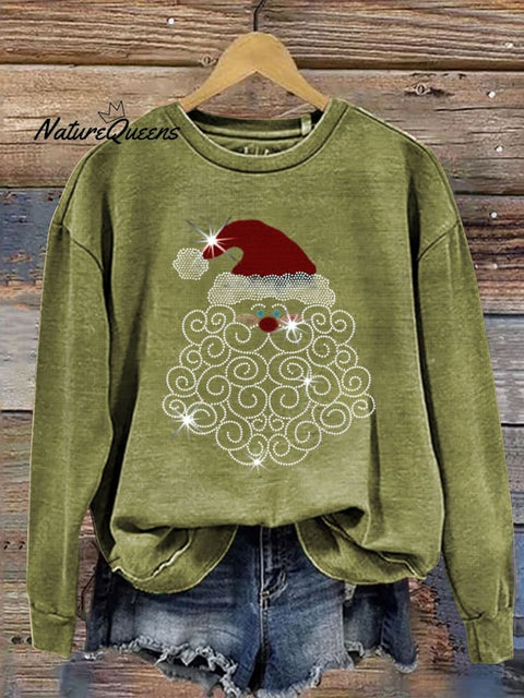 Retro Glitter Christmas Print  Casual  Sweatshirt