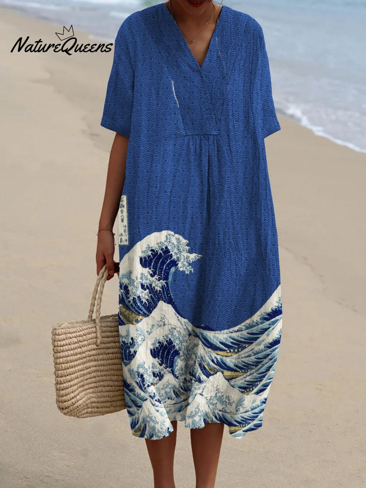 Japanese Ukiyo-e Wave Decorative Pattern Flowy Dress