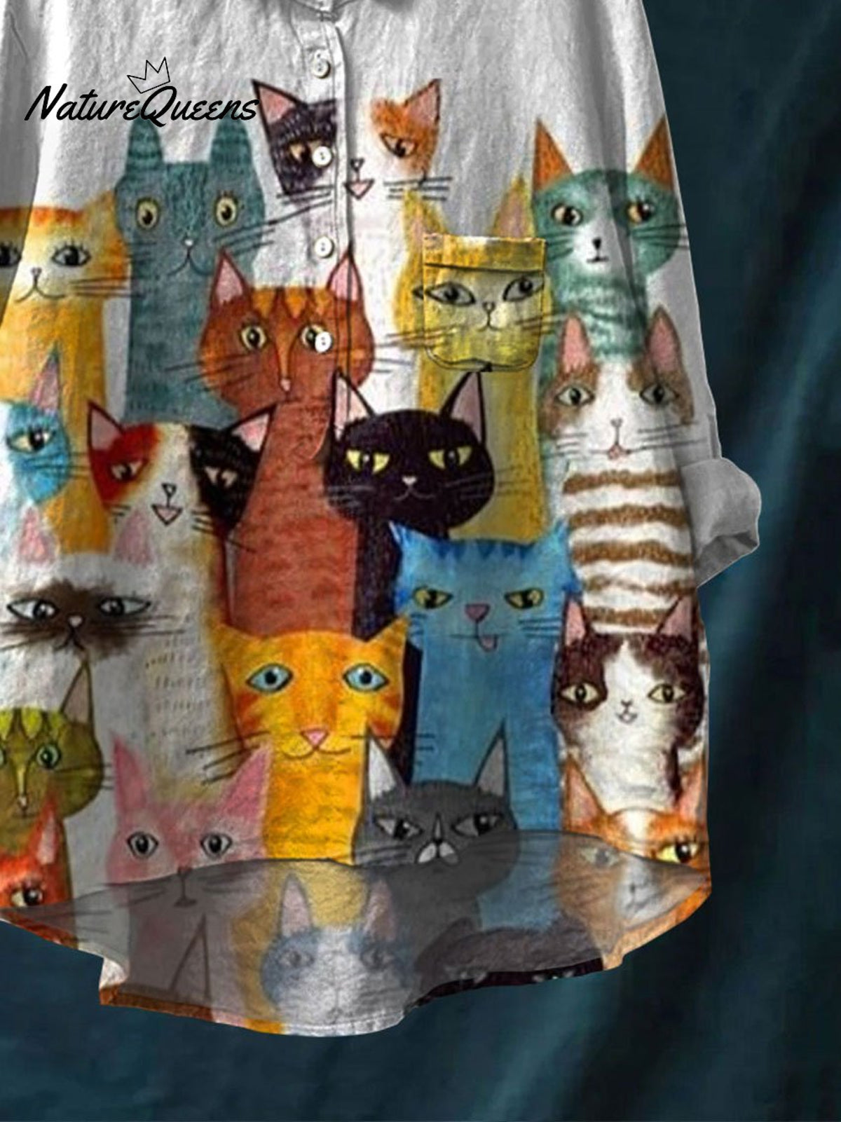 Women's Cute Cat Print Casual Cotton And Linen Shirt