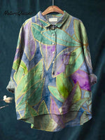 Women's Leaves Art Print Casual Cotton And Linen Shirt