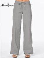 Women’s Solid Colour Tie Casual Wide Leg Linen Pants Grey / S