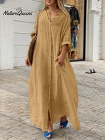 Casual Cotton And Linen Shirt Dress Yellow / S