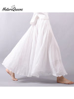 Women’s Cotton Linen Skirt Casual Elastic High Waist Pleated A-Line Beach Skirts White / S