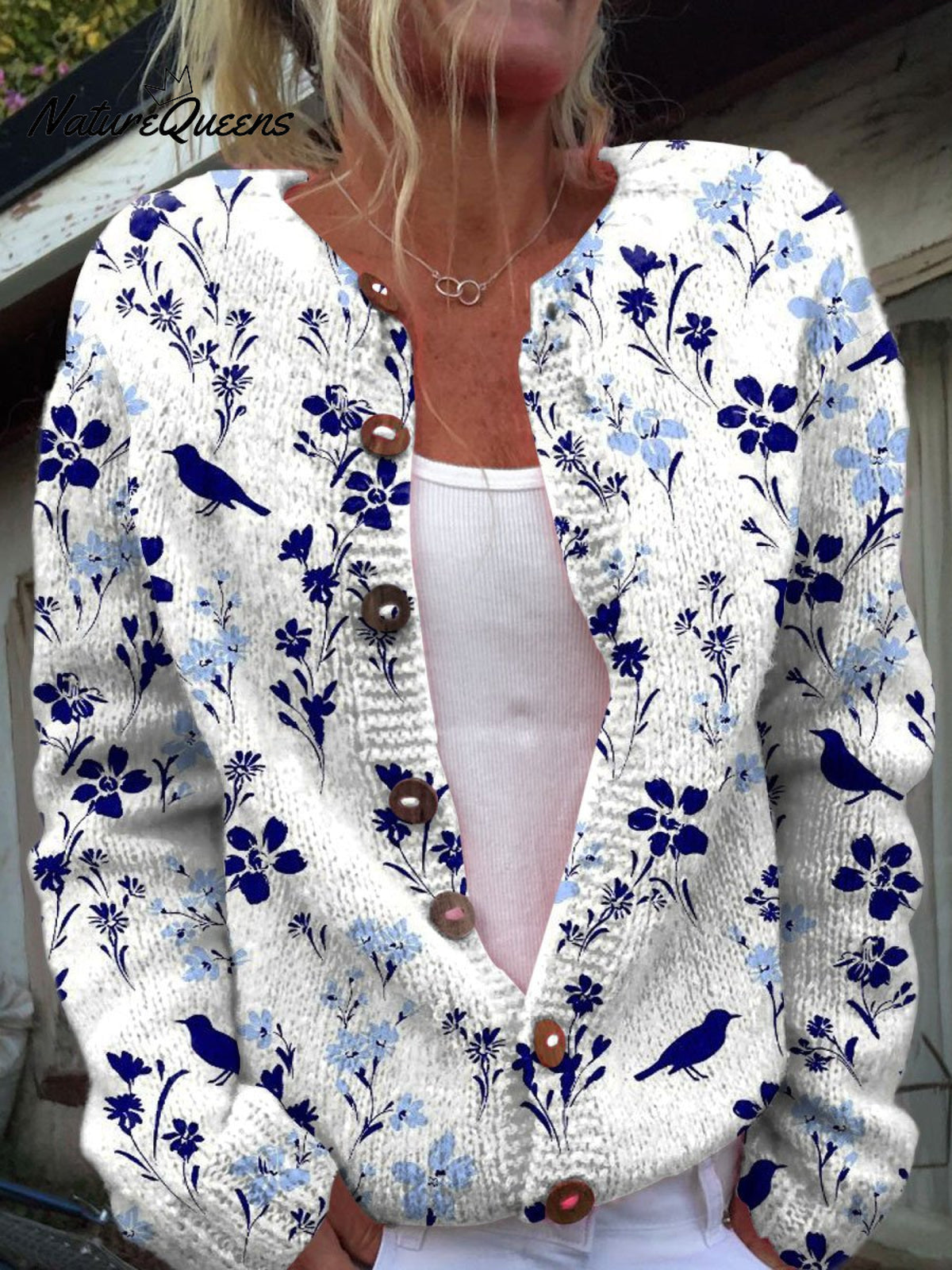 Vintage Flower Art Print Buttoned Cardigan Sweater