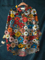Women's Vintage Daisy Art Print Casual Cotton And Linen Shirt