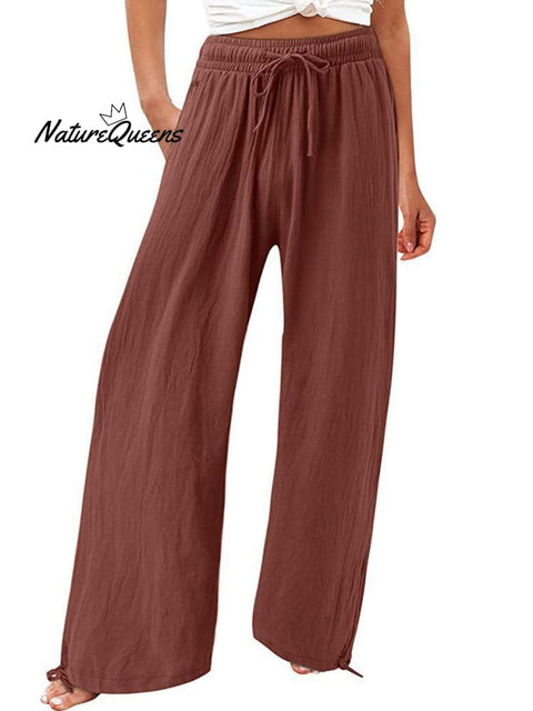 Women’s Cotton And Linen Wide Leg Casual Pants Dark Brown / S