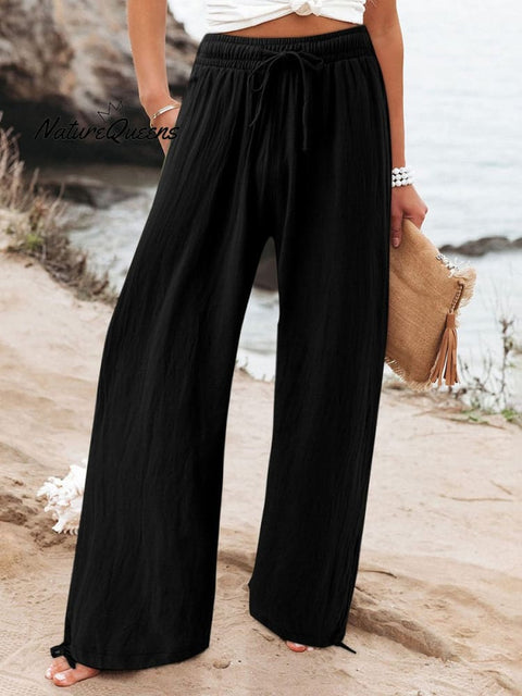 Women’s Cotton And Linen Wide Leg Casual Pants Black / S